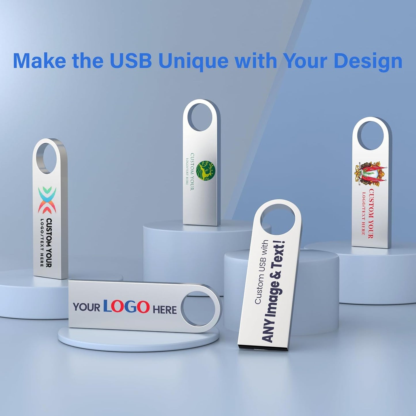 Customizable Flash Drives 256MB, Wooolken Personalized USB 2.0 Thumb Drives 10/20/50/100 Pack, Logo Pendrive Custom Memory Stick USB Engraved Logo (Metal)