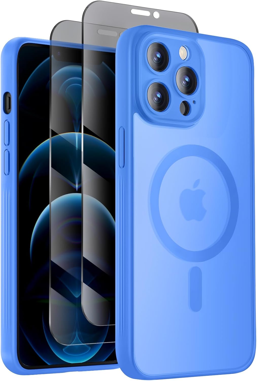 Designed for iPhone 12 Pro Case, Compatible with MagSafe, with Privacy Screen Protectors X2, [Camera Protection] [15FT Military Drop Protection] Shockproof Phone Case, 6.1", Blue