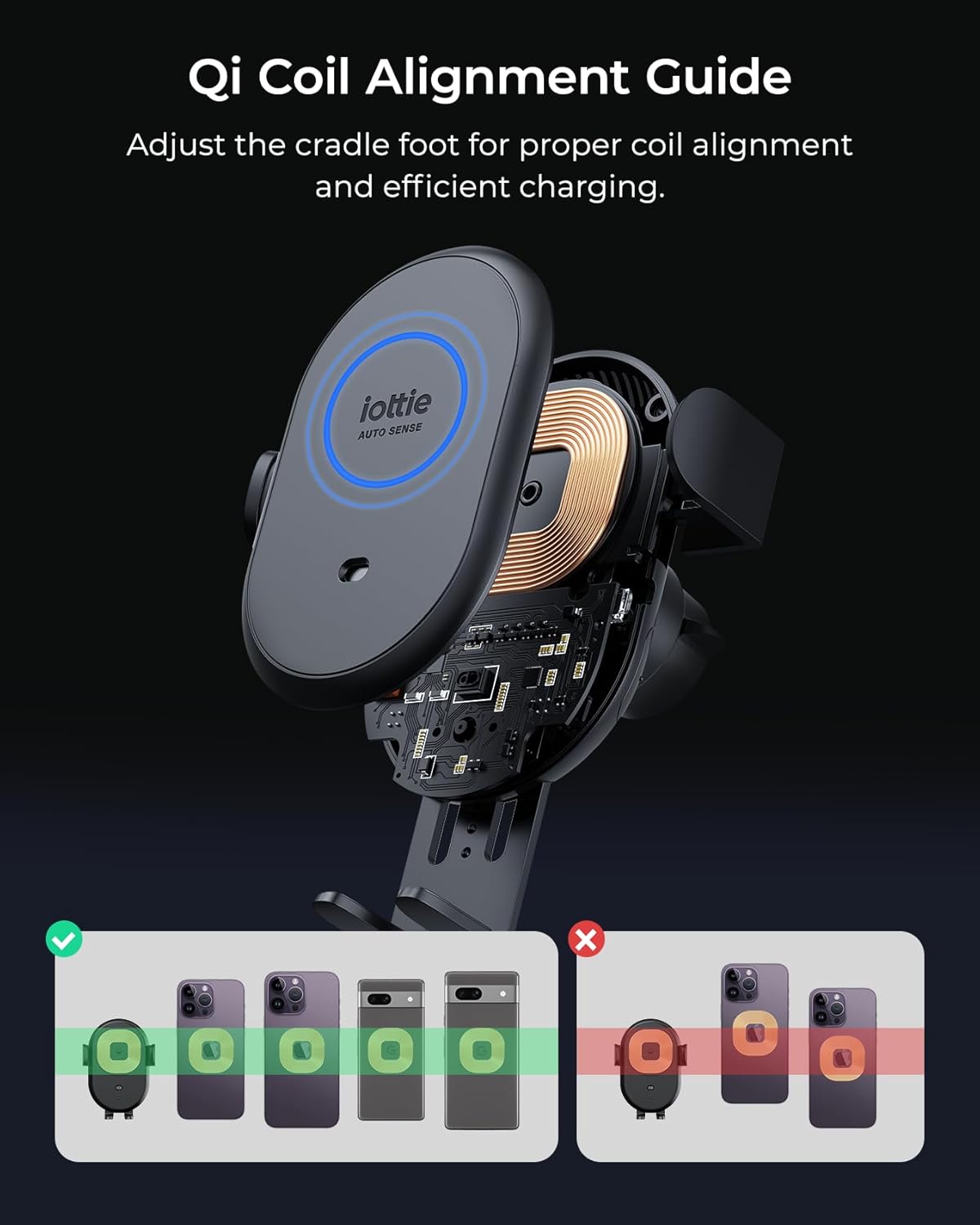 iOttie Auto Sense 2 Air Vent Car Phone Holder with Qi Wireless Charging - Auto Clamping Phone Mount for Google Pixel, iPhone, Galaxy, Huawei, LG, and Other Smartphones. Power Adapter Not Included.