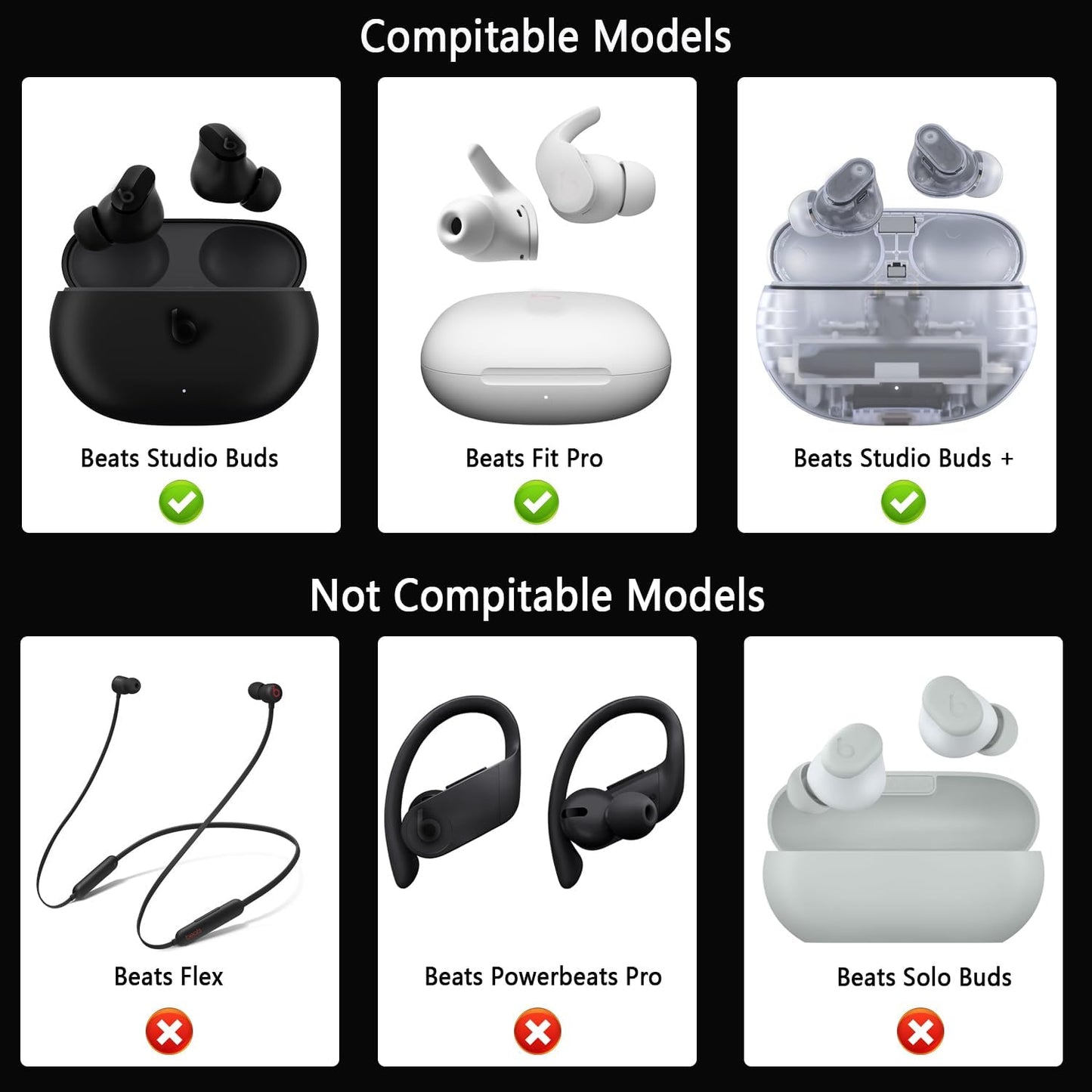 Replacement Silicone Ear Tips for Beats Fit Pro/Studio Buds/Studio Buds+ Headphone, 6 Pairs Earbuds Eartips L/M/S, Eargels Set Fit in Case, Earplug Ear Cap (Red)
