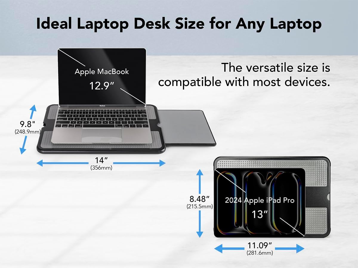EHO Laptop Lap Pad - Laptop Stand Pad w Retractable Mouse Pad Tray, Anti-Slip Heat Shield Tablet Notebook Computer Stand Table w/Sturdy Stable Cooler Work Surface for Bed Sofa Couch or Travel