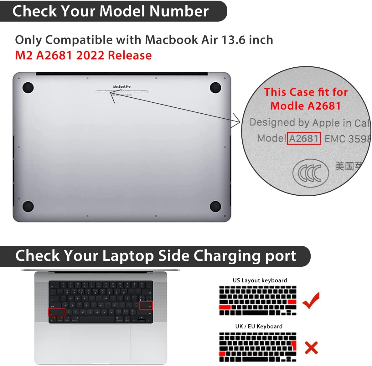Compatible with MacBook Air 13 inch Case 2025 2024-2022 M4 A3240 M3 A3113 M2 A2681, Plastic Hard Shell&Keyboard Cover&Screen Film&Webcam Cover for MacBook Air 13.6 inch Case, Black Marble