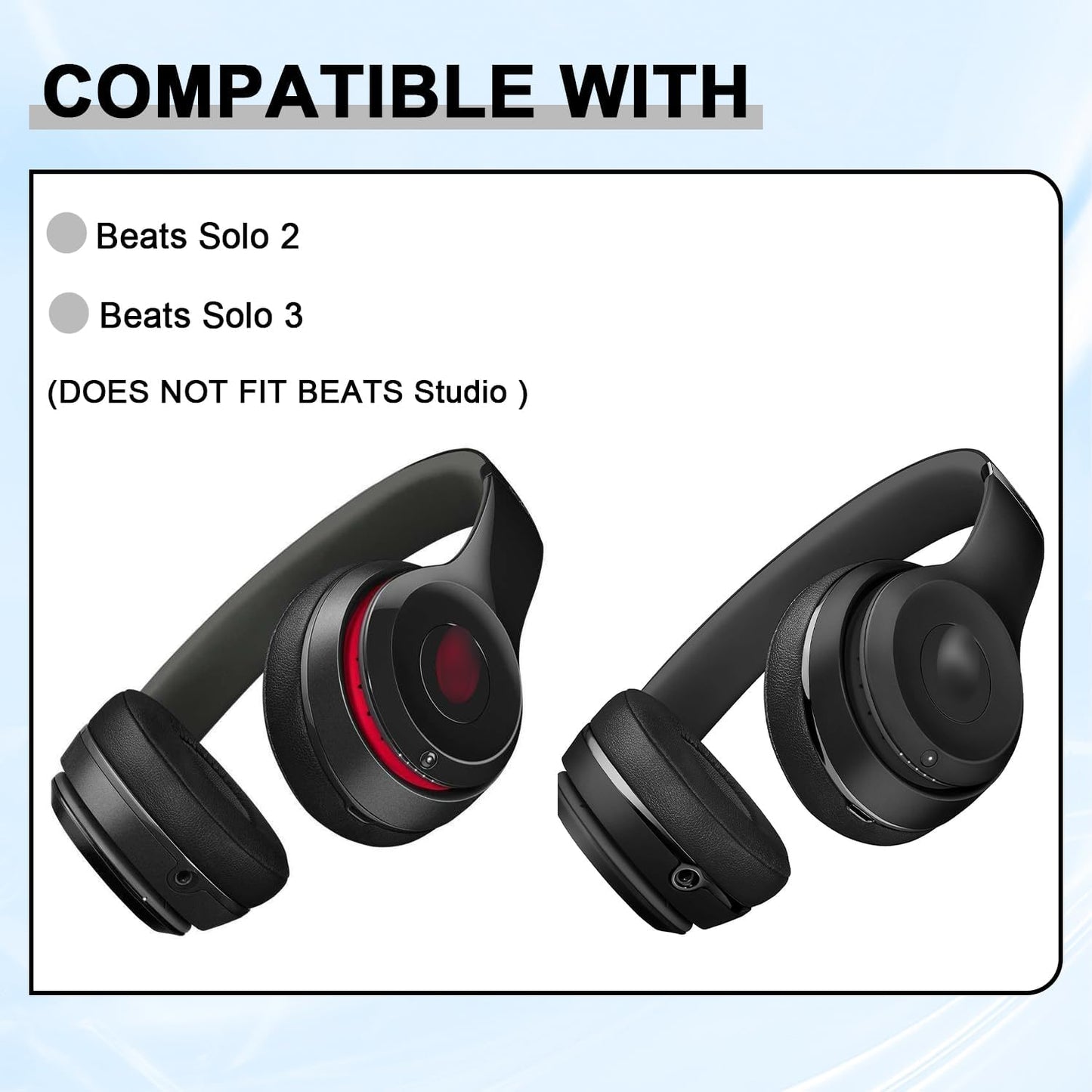 Replacement Ear Pads for Beats Solo 2 & Solo 3 Wireless On-Ear Headphones, Ear Cushions, Headset Earpads, Ear Cups Cover with Soft Protein Leather (White)