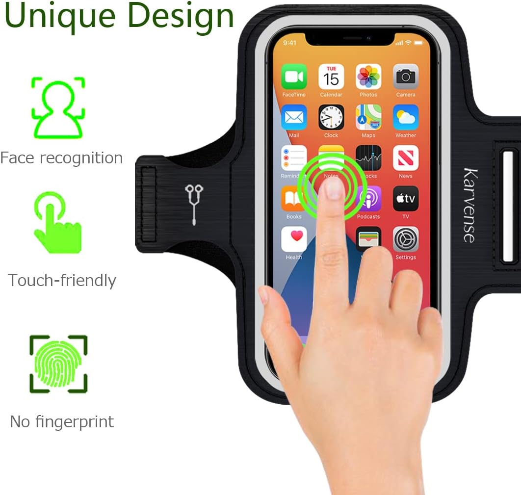 Phone Holder for Running, Karvense Phone Arm Bands for Running Exercise Workout Jogging, Cell Phones Armband for iPhone 16 Pro/16/16e/15 Pro/15/14 Pro/14/13 Pro/13/12, Samsung Galaxy S/A, to 6.3''