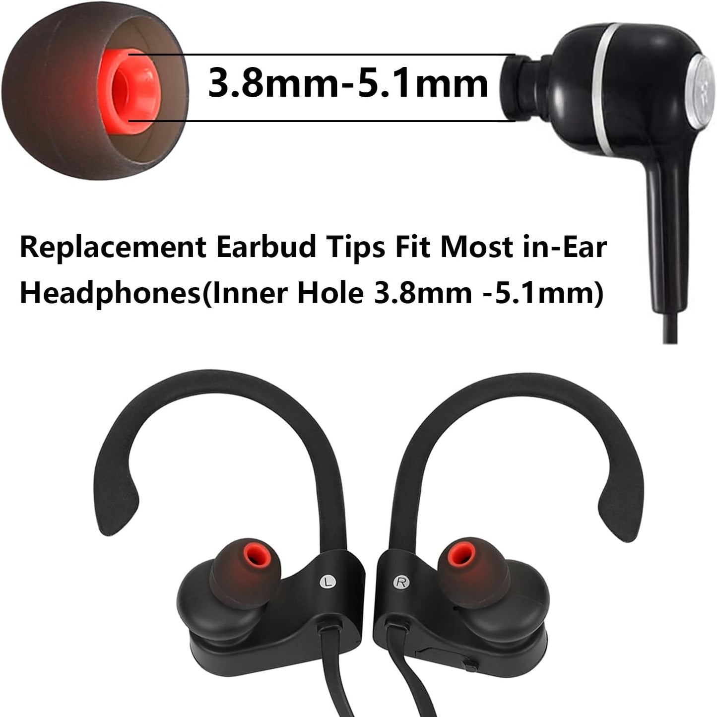 54 PCS Earbud Replacement Tips Silicone Earbud Tips Earbud Covers Fit for in-Ear Headphones (Inner Hole 3.8mm -5.1mm) Earbud Rubber Tips Ear Tips S M L