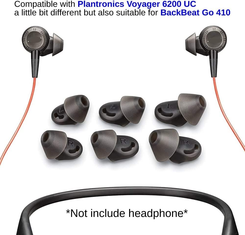 Voyager 6200 UC Eartips Replacement,in-Ear Gels Kit for Plantronics 6200 UC/Backbeat Go 410 Headphone-3 Pair Small