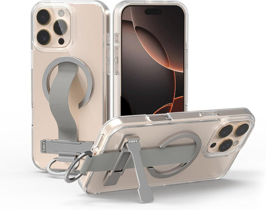 for iPhone 16 Pro Max Case 4-in-1 - Magnetic Clear Cover Adjustable Wrist Strap, Foldable Stand & Crossbody Lanyard, Anti-Yellowing Protective Case (for iPhone 16 Pro Max)