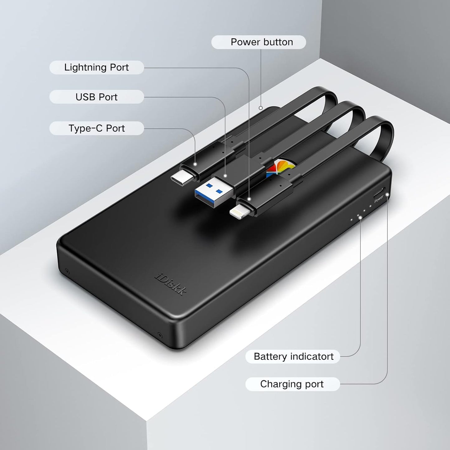 iDiskk App-le Certified, 2TB External Hard Drive,for iPhone iPad Android Phones,MacBook,Computer to Backup Docs| Photos | Videos,iPhone 15 & 16 Photo Stick Photo Storage Phone Drive