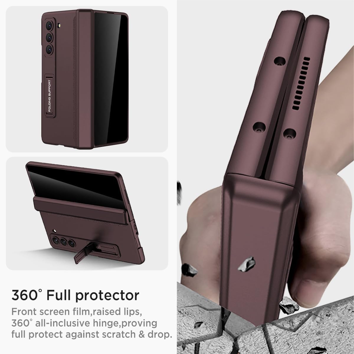 Miimall for Samsung Galaxy Z Fold 5 Case with Privacy Screen Protector, Built-in Convenient Adjustable Kickstand & Magnetic Hinge Protection All-Inclusive Protective Case for Galaxy Z Fold 5 Wine Red