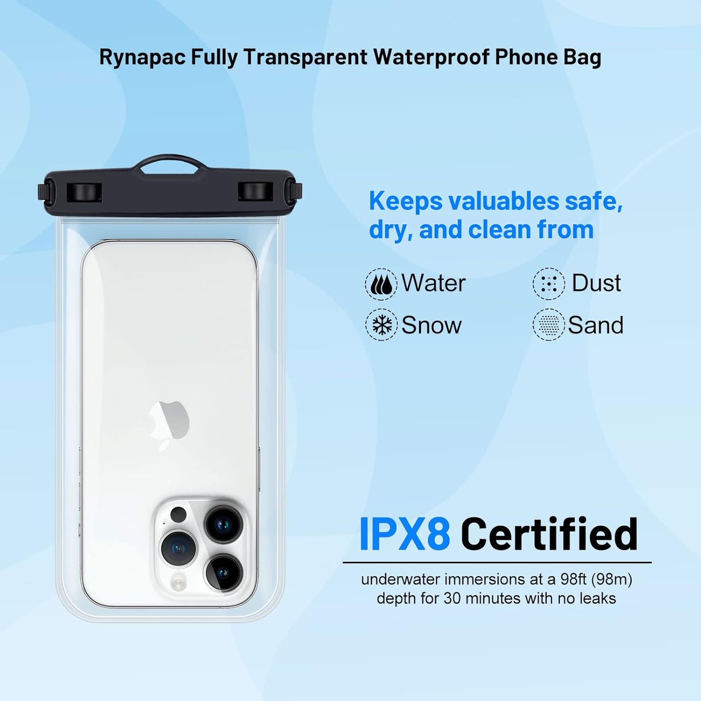 Waterproof Phone Pouch Bag - 8.5in Water Proof Cell Phone Case for Beach Travel Must Haves, Waterproof Phone Holder with Lanyard for iPhone 16 15 Pro Max Galaxy S24 Ultra Pixel 8 Pro,Cruise Essentials