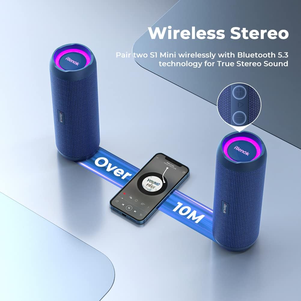 RIENOK Portable Bluetooth Speaker 30W Dual Pairing True Wireless Stereo HD Sound IPX7 Waterproof Outdoor Sport Shower Wireless Speaker Bluetooth 5.3 for Home Party