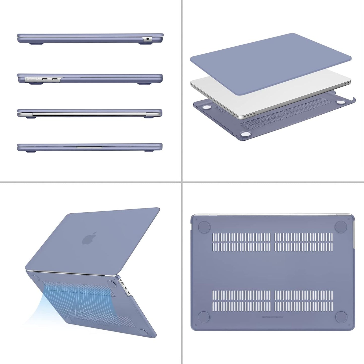 MOSISO Compatible with MacBook Air 13 inch Case 2025 2024 2023 2022 M4 A3240 M3 A3113 M2 A2681, Plastic Hard Shell&Keyboard Cover&Screen Film&Type C for MacBook Air 13.6 inch Case, Lavender Gray