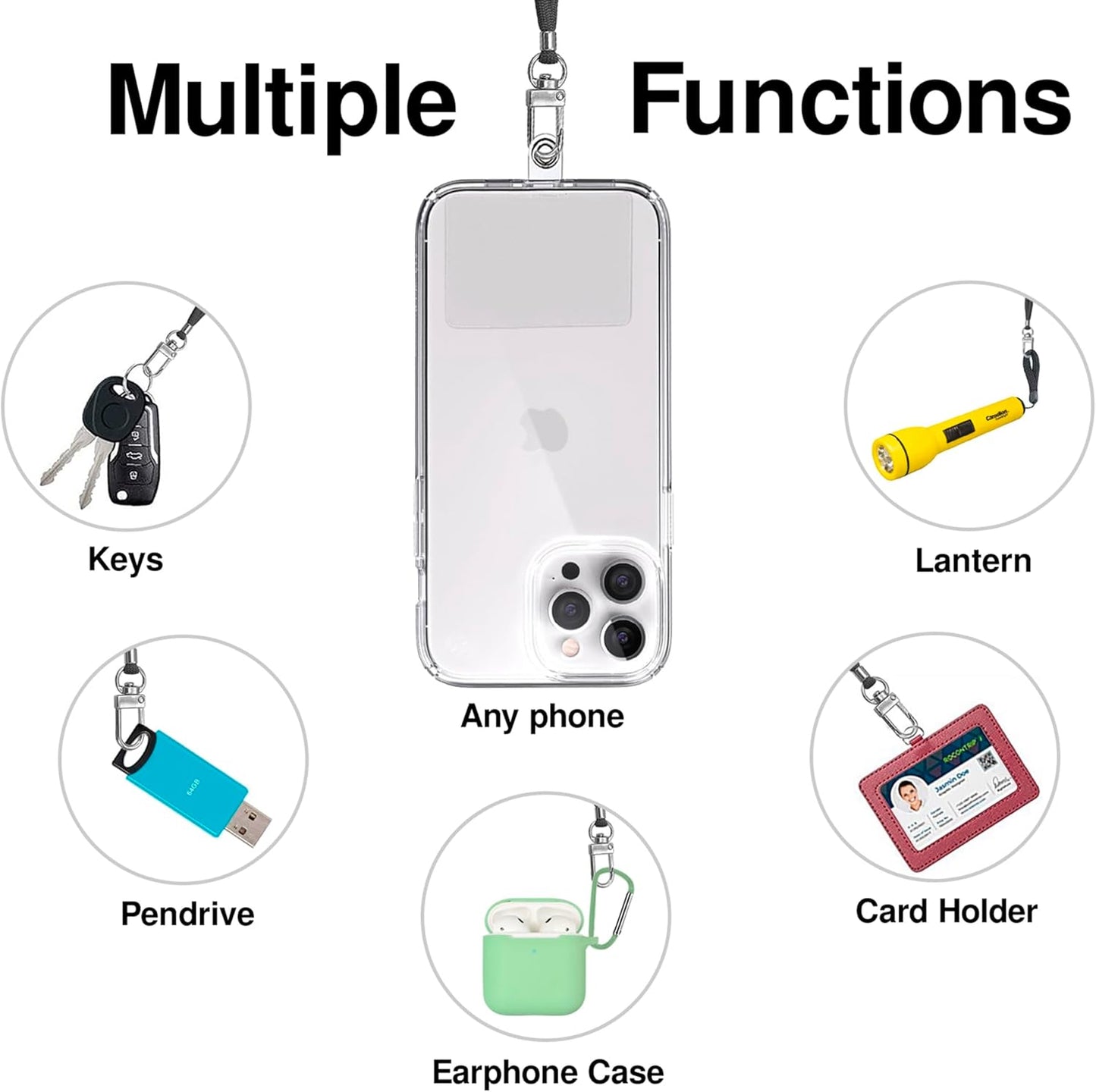 Cell Phone Lanyard [Grey] - Comfortable Universal Smartphone Lanyard - Easy to Use Neck Phone Holder [Clear Patch] - Adjustable Length Phone Strap Crossbody - Fits All Mobile Phones