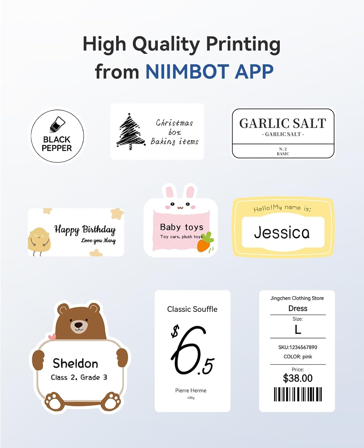 NIIMBOT B1 Label Maker Machine with Tape, Thermal Label Printer Easy to Use for Office Supplies, Home, Business, 2 Inch Label Maker with 2'' x1.18'' Labels-230pcs/Roll