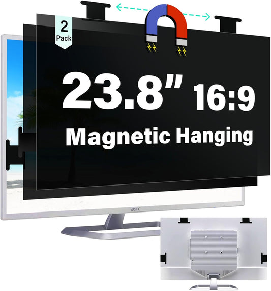 [2 Pack] Magnetic 23.8 Inch Computer Privacy Screen for 16:9 Aspect Ratio Widescreen Monitor, Hanging Eye Protection Anti Glare Blue Light Computer Monitor Privacy Filter, Removable 23.8 in Protector Film