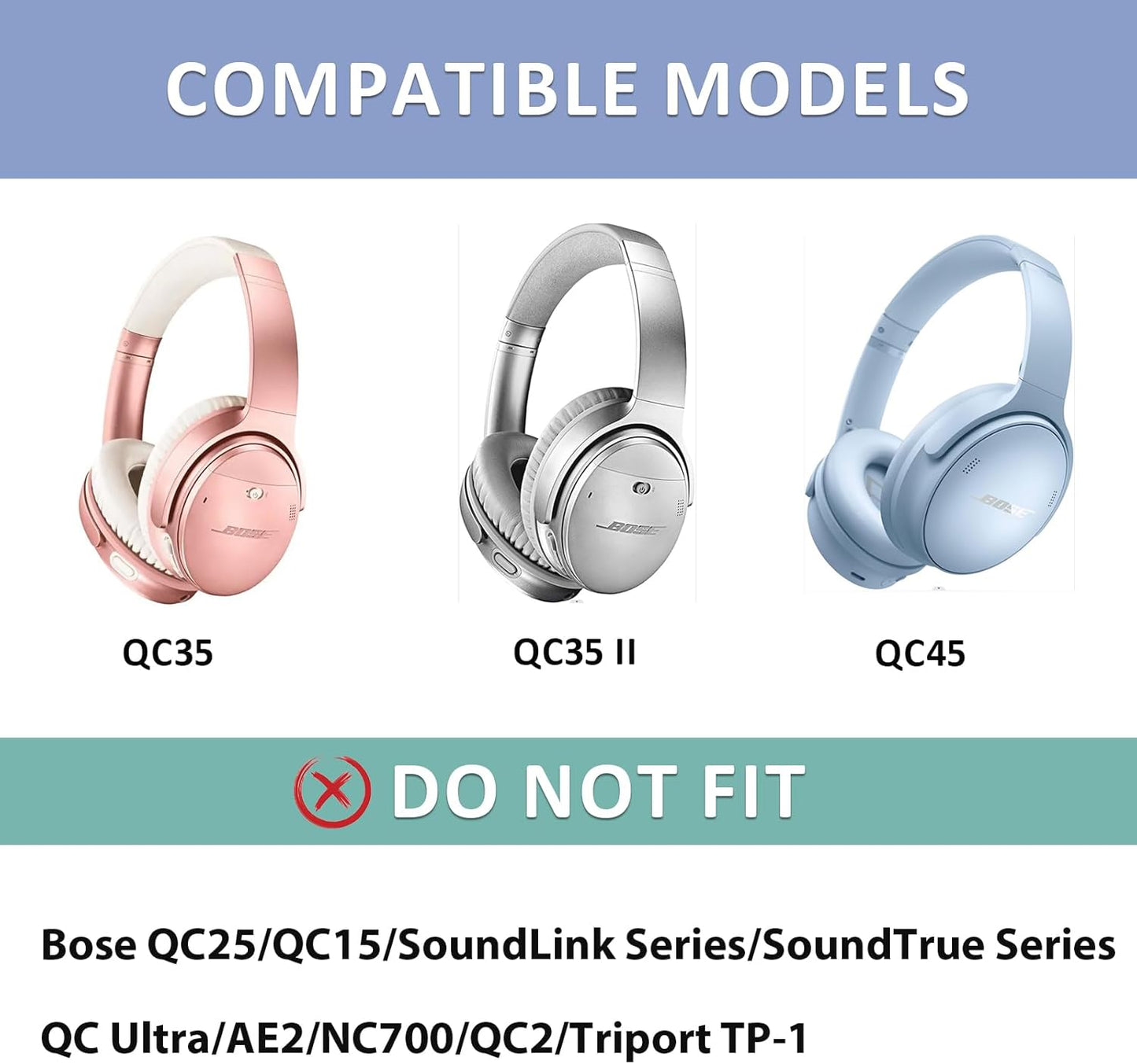Replacement Headband Pad for Bose QuietComfort 45 (QC45) QC35 QC35 II Headphones (White)