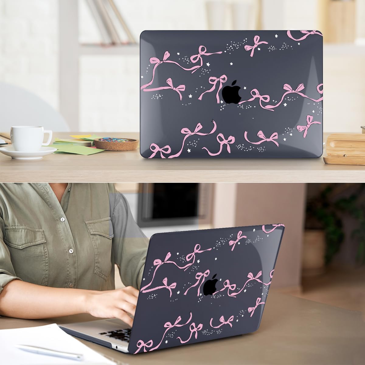 Compatible with MacBook Air 13.6 inch Case 2025 2024 2023 2022 Release M4 A3240 M3 A3113 M2 A2681 with Touch ID, Plastic Hard Shell Case&Keyboard Cover&Screen Protector&Webcam Cover, Bows-b