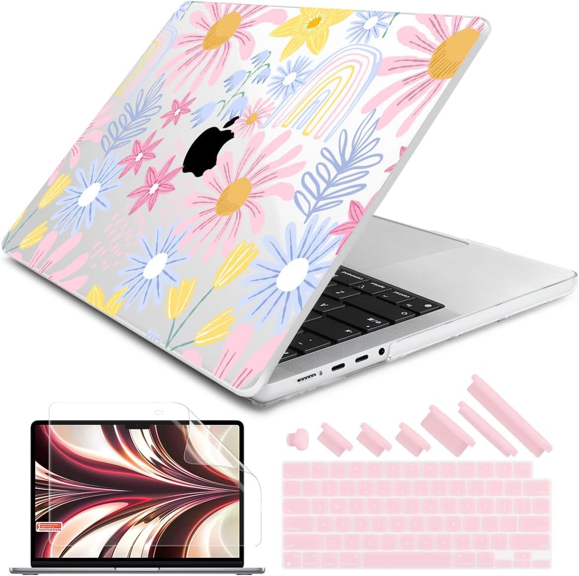 DONGKE for M4 MacBook Pro 16 Inch Case 2024 2023 2021 A3403 A3186 M3 A2991 M2 A2780 M1 A2485 Pro/Max Chip, Plastic Hard Shell Case & Keyboard Cover for Mac Pro 16 with Touch ID, Florals