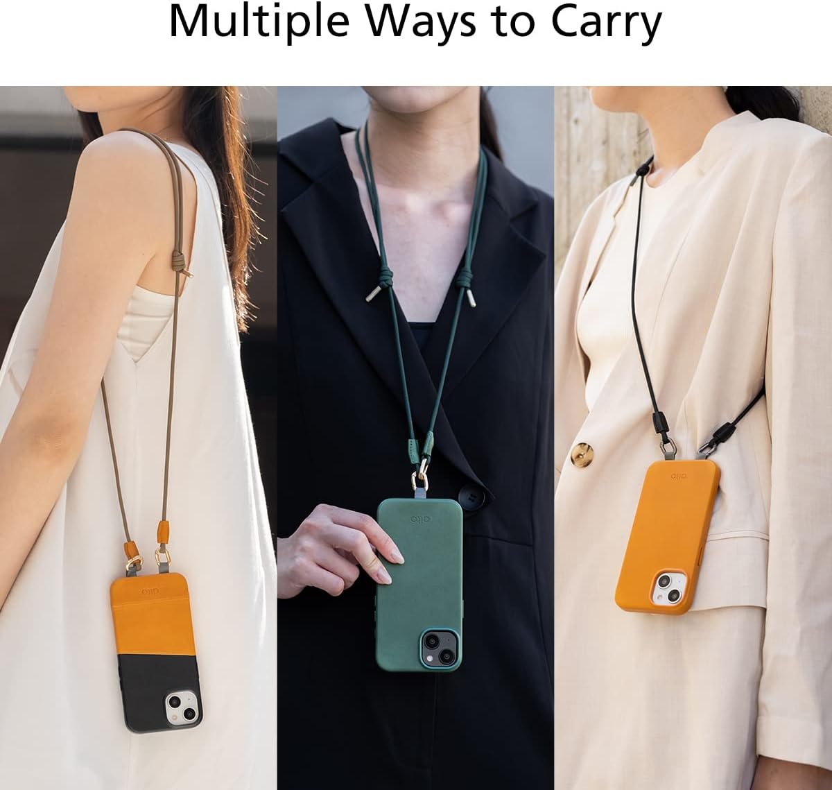 alto Crossbody Phone Lanyard: detachable patch, nylon strap with Italian leather pad, for iPhone and android full body phone cases (Caramel Brown)