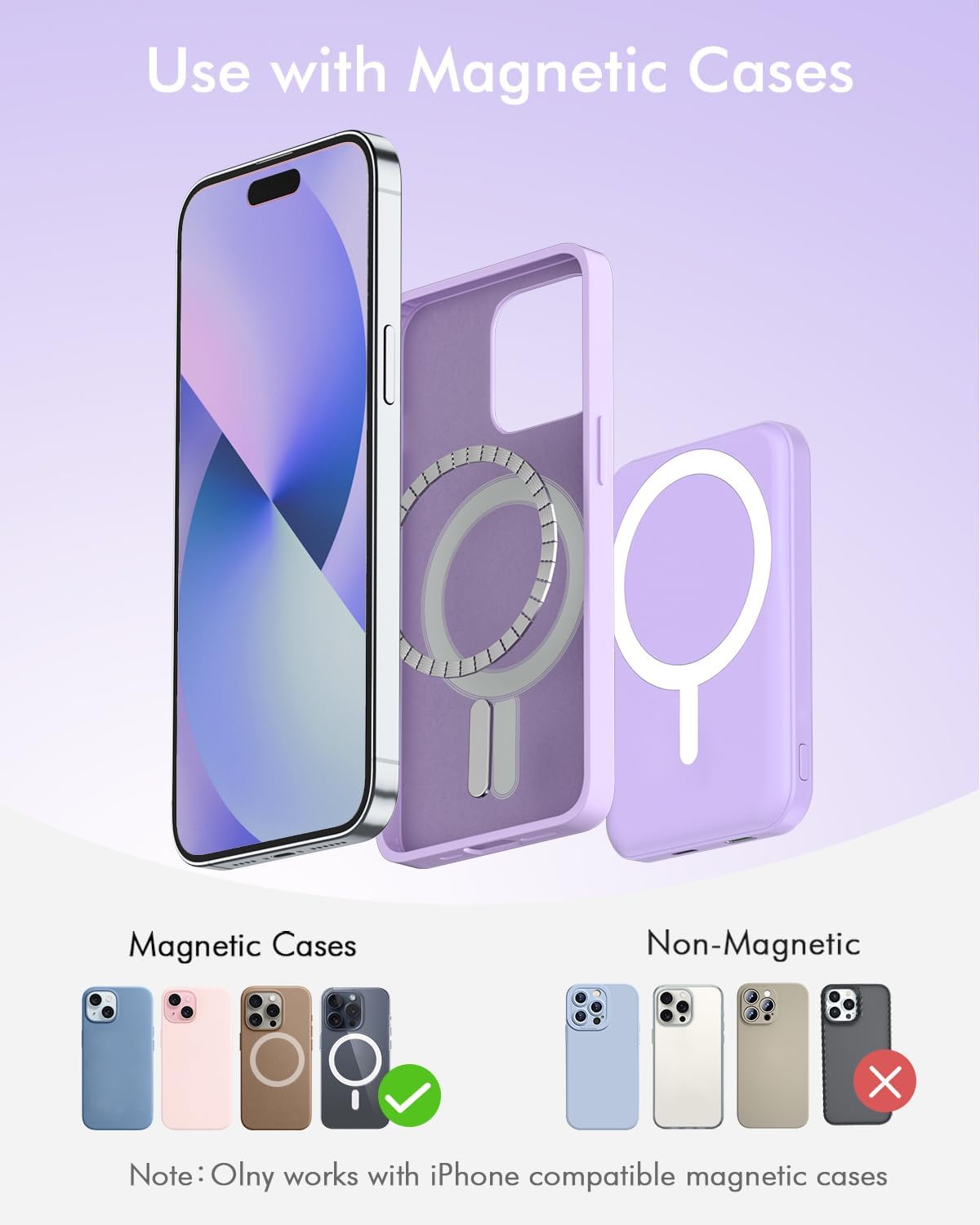 podoru for Magsafe Battery Pack, 5000mAh Magnetic Power Bank with Type-C Cable 20W PD Fast Charging Lighting Input Wireless Portable Charger for iPhone iPhone 16/15/14/13/12/ All Series-Purple
