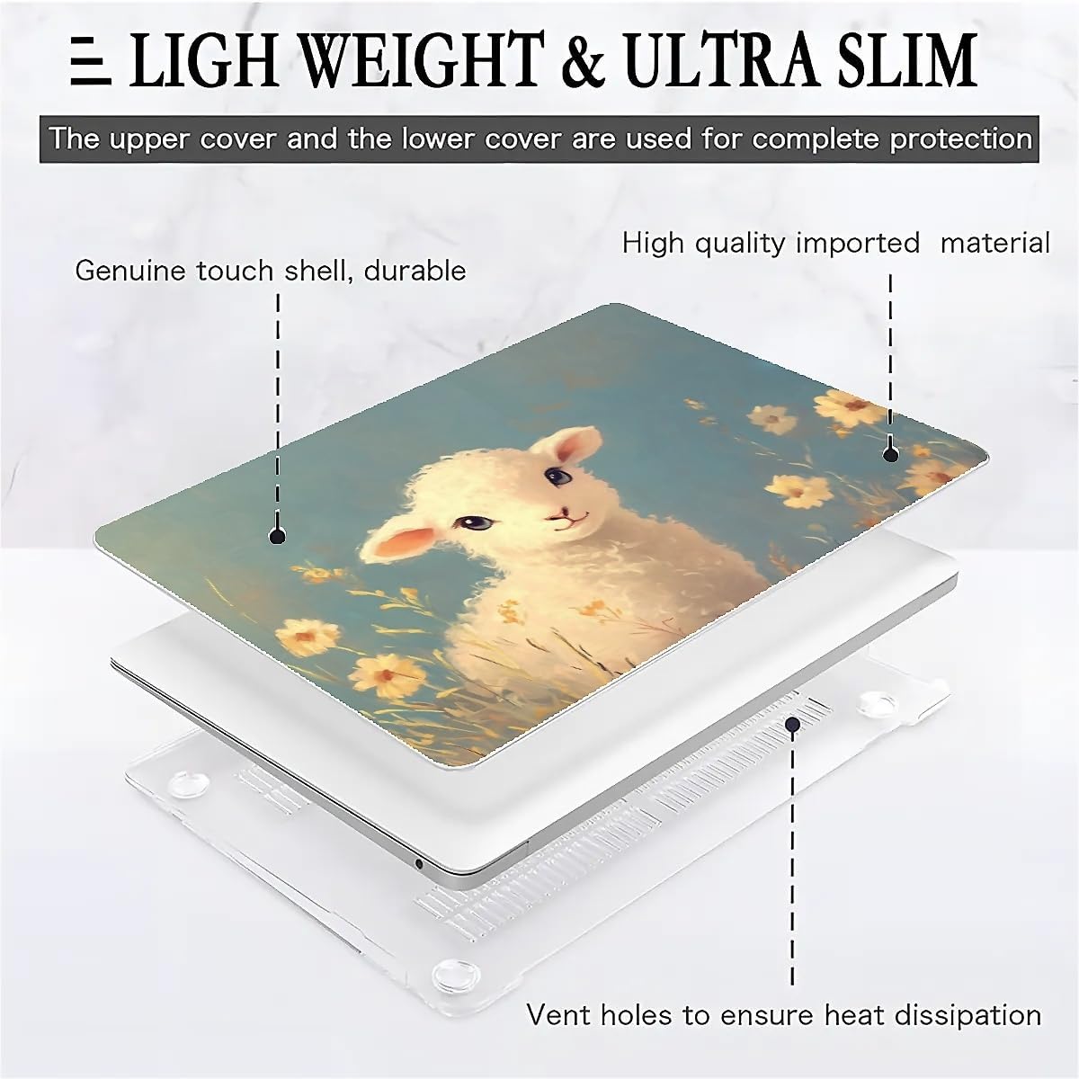 Compatible with MacBook Air 13.3 13.6 Inch Case 2022 2021 2020 2019 Plastic Hard Shell Case Cover,13.3 Air (A1932/A2179/A2337), Cute Little Lamb