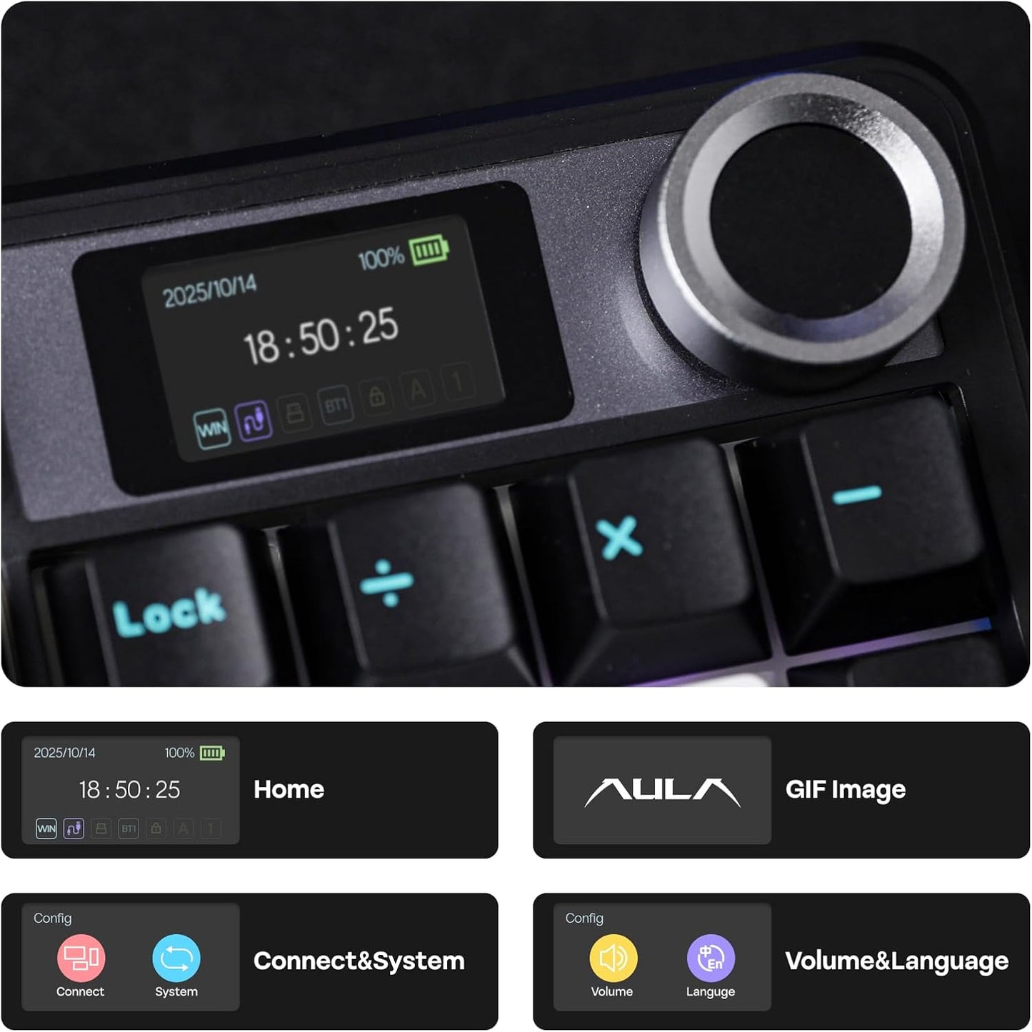 EPOMAKER X Aula F108 PRO Wireless Gaming Keyboard with Screen, 8000mAh Battery, 104 Hot-Swappable and Programmable Keys and Knob, RGB Backlight, for Mac/PC/Android (Blue&White&Black)