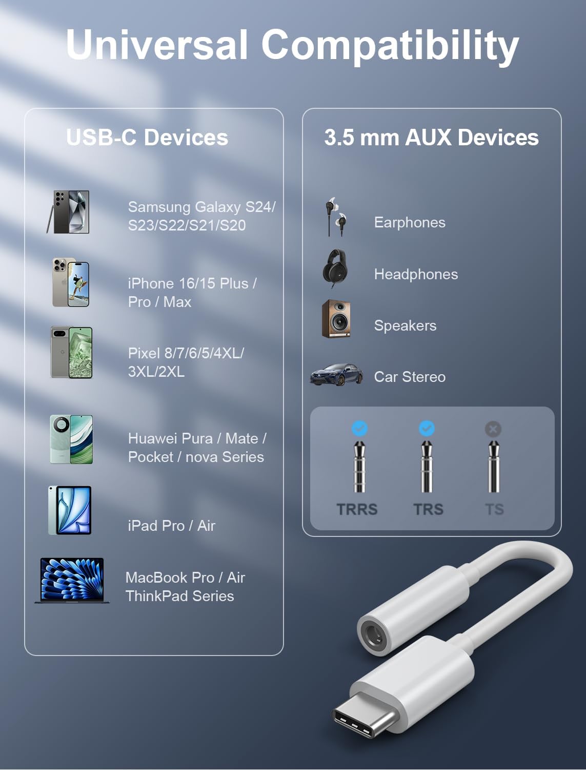USB-C to 3.5mm Audio Headphone Adapter - HiFi 200 Pack Compatible with Apple iPhone 16 15 Samsung Galaxy S25 S24 S23 S22 S21 Plus Pro Max Ultra Pixel iPad - Type C to Aux Cord Jack Dongle Adapter