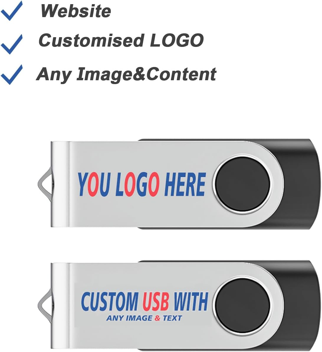Personalized Flash Drives 128GB, Wooolken Customizable USB 2.0 Thumb Drives 10/20/50/100 Pack, Logo Memory Stick Custom Flash Drive Engraved Logo (Mixcolors)