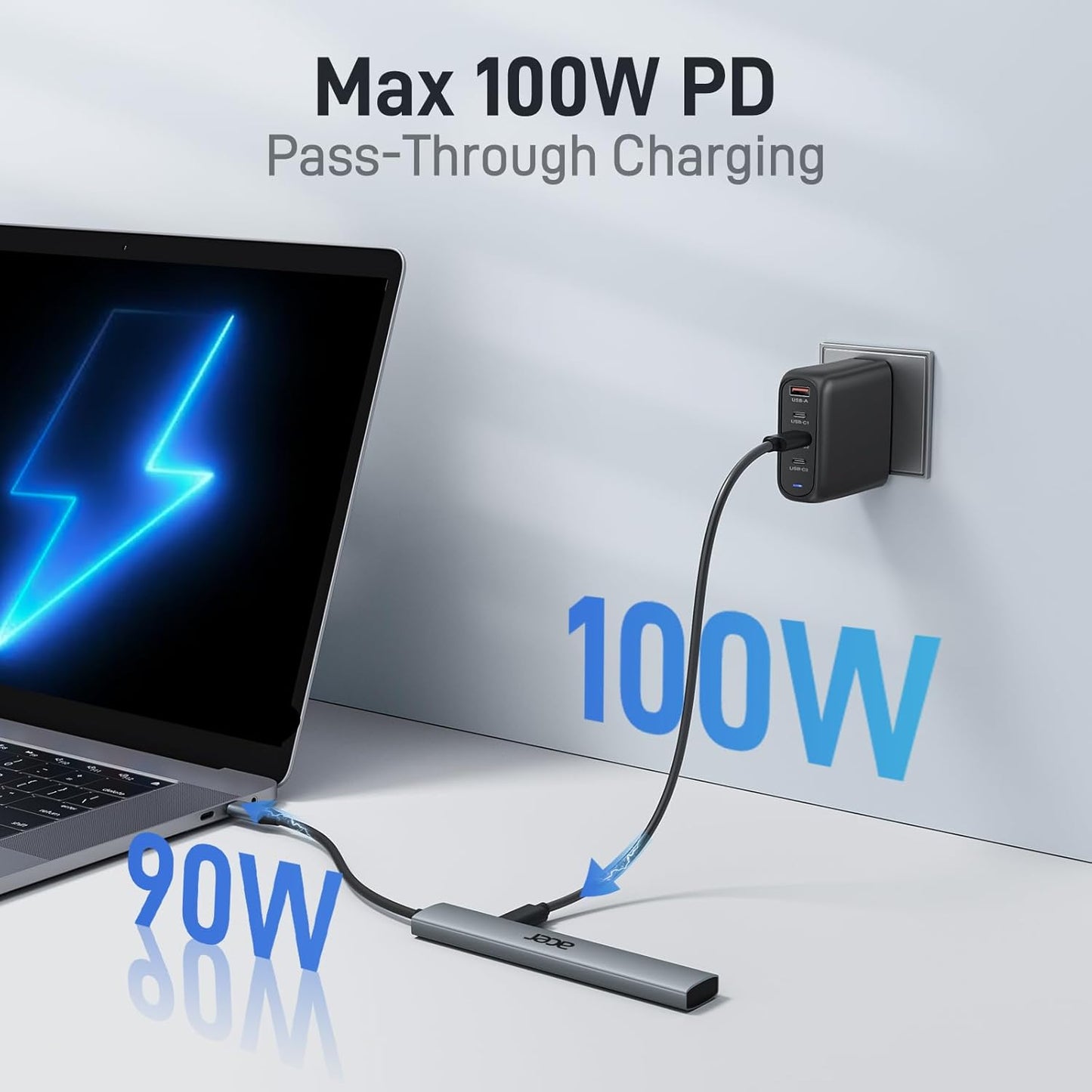 Acer 5 in 1 USB C Hub with 4K HDMI, 100W Power Delivery, 3 USB A Data Ports, USB C to HDMI Multiport Adapter for Laptop, PC, Tablet, MacBook Air, iPad Air, iMac, iPhone 15/16 Pro/Pro Max