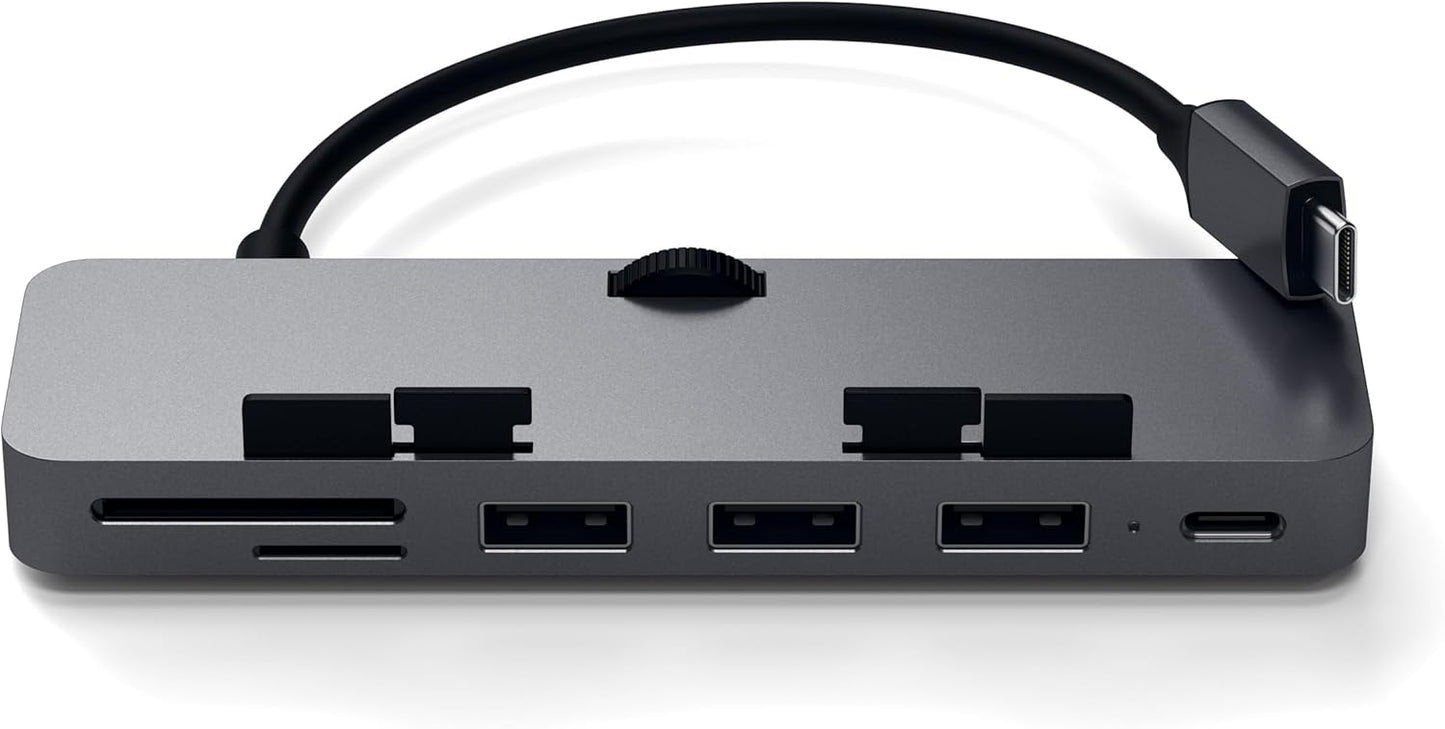 Satechi Aluminum Type-C Clamp Hub Pro with USB-C Data Port, USB-A 3.0 Data, Micro/SD Card Reader - Compatible with 2020/2019/2017 iMac & iMac Pro, Does Not Fit 2021 iMac (Space Gray)
