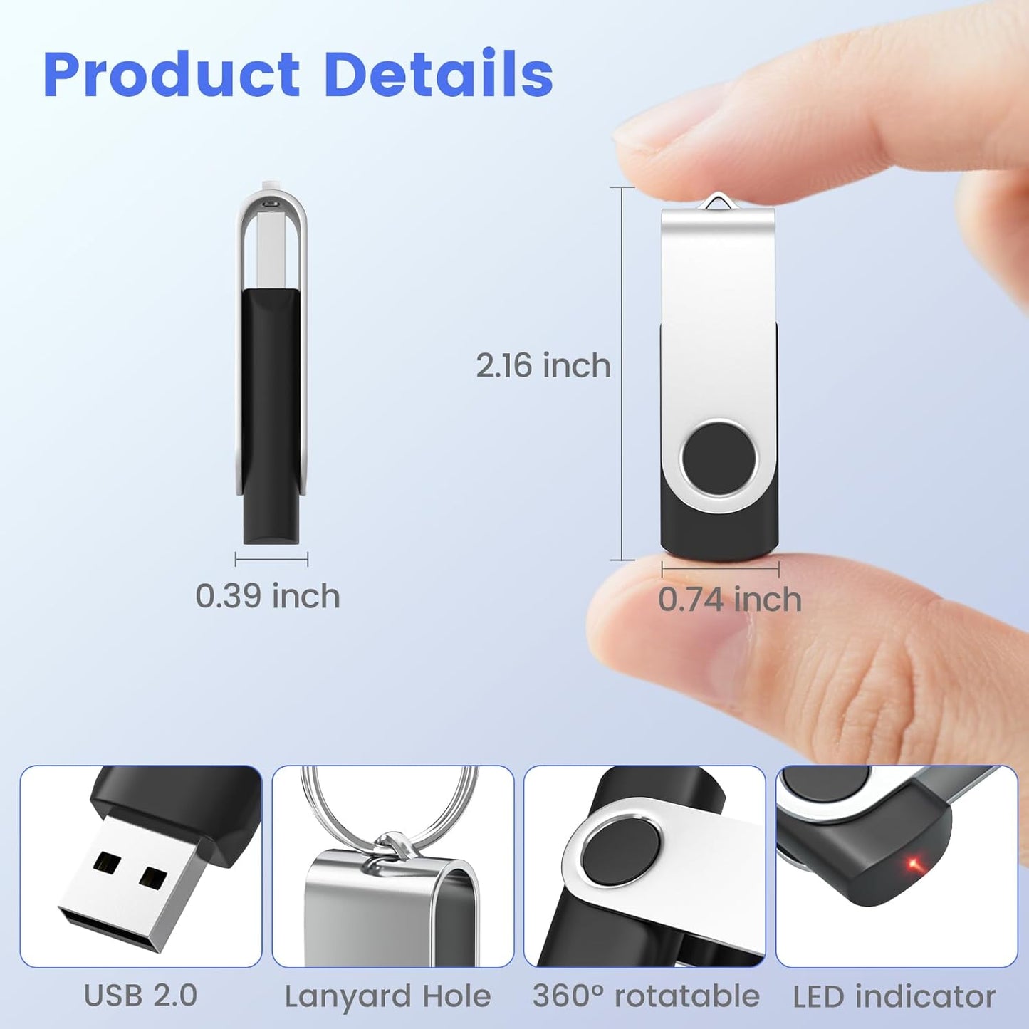 ABLAZE 32GB Flash Drives 500 Pack, USB 2.0 Thumb Drives Bulk Swivel Memory Stick Bulk USB 500 Pack Pendrives 32GB (Black)