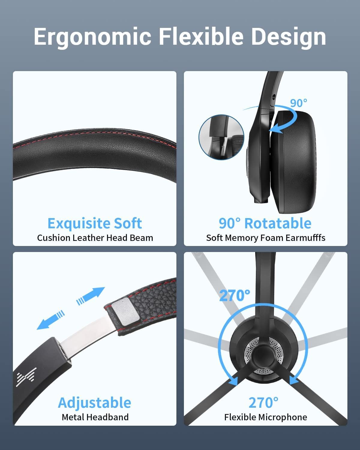 Wireless Headset with AI Noise Cancelling Microphone Bluetooth Headset - Bluetooth V5.2 Headphones with USB Dongle, Charging Base & Mic Mute for Computer/Laptop/PC/iPhone/Android/Cell Phones