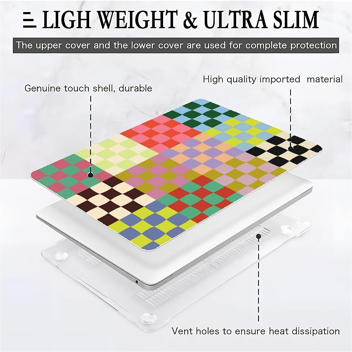 Compatible with MacBook Air 13.3 13.6 Inch Case 2022 2021 2020 2019 Plastic Hard Shell Case Cover,13.3 Air (A1932/A2179/A2337), Colorful Checker