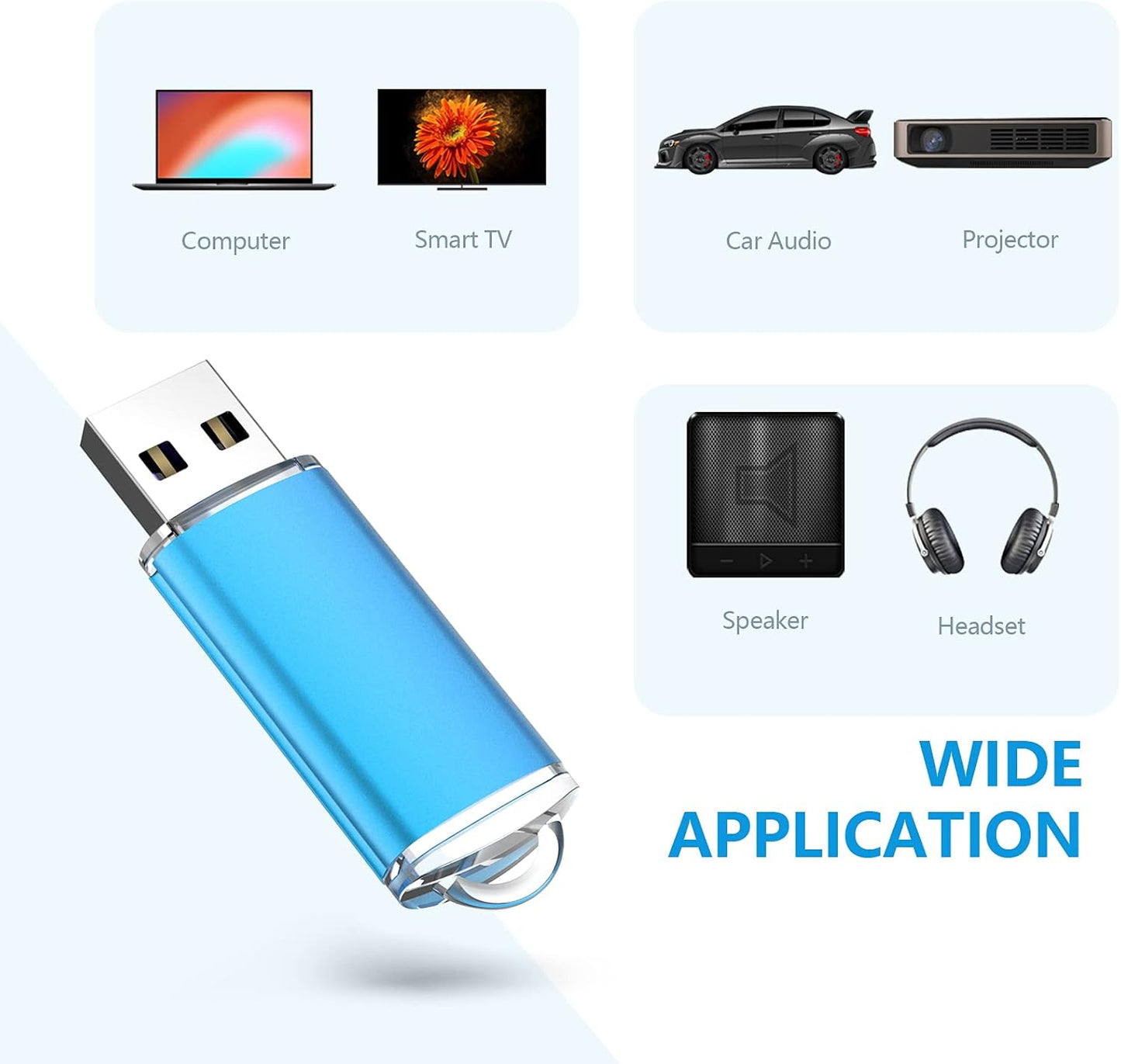 KOOTION Flash Drive 32GB 10 Pack USB 2.0 Thumb Drive Capped Memory Stick Jump Drive, Blue