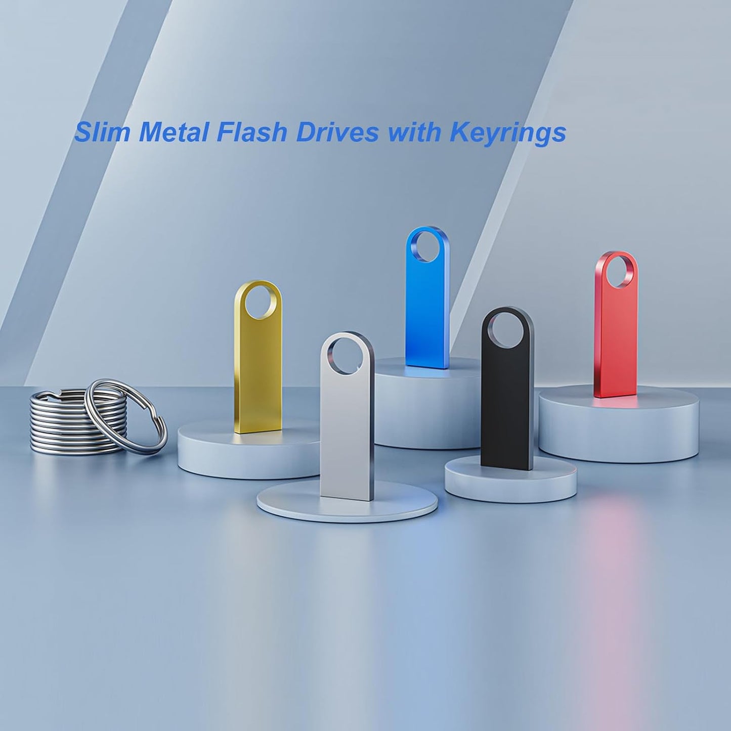 16GB USB Flash Drive 20 Pack, Wooolken Sleek Metal Thumb Drives with Keychains Swivel Memory Stick Pendrive USB 2.0 Jump Zip Drive USB Stick(Gold)
