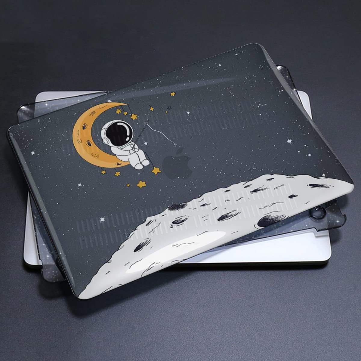for MacBook Pro 13 inch Case M2 2022 2021 2020 Release A2338 M1 A2289 A2251 with Touch Bar & Touch ID, Astronaut Moon Glitter Black Plastic Hard Laptop Cover Keyboard Skin Screen Protector