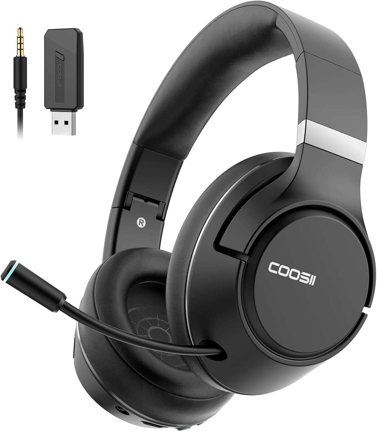 Wireless Bluetooth Headsets with Microphone for Computer, Headphone Foldable Over Ear Soft 40H with Retractable Mic, USB Dongle for PS5 PS4 PC Cellphone Laptop