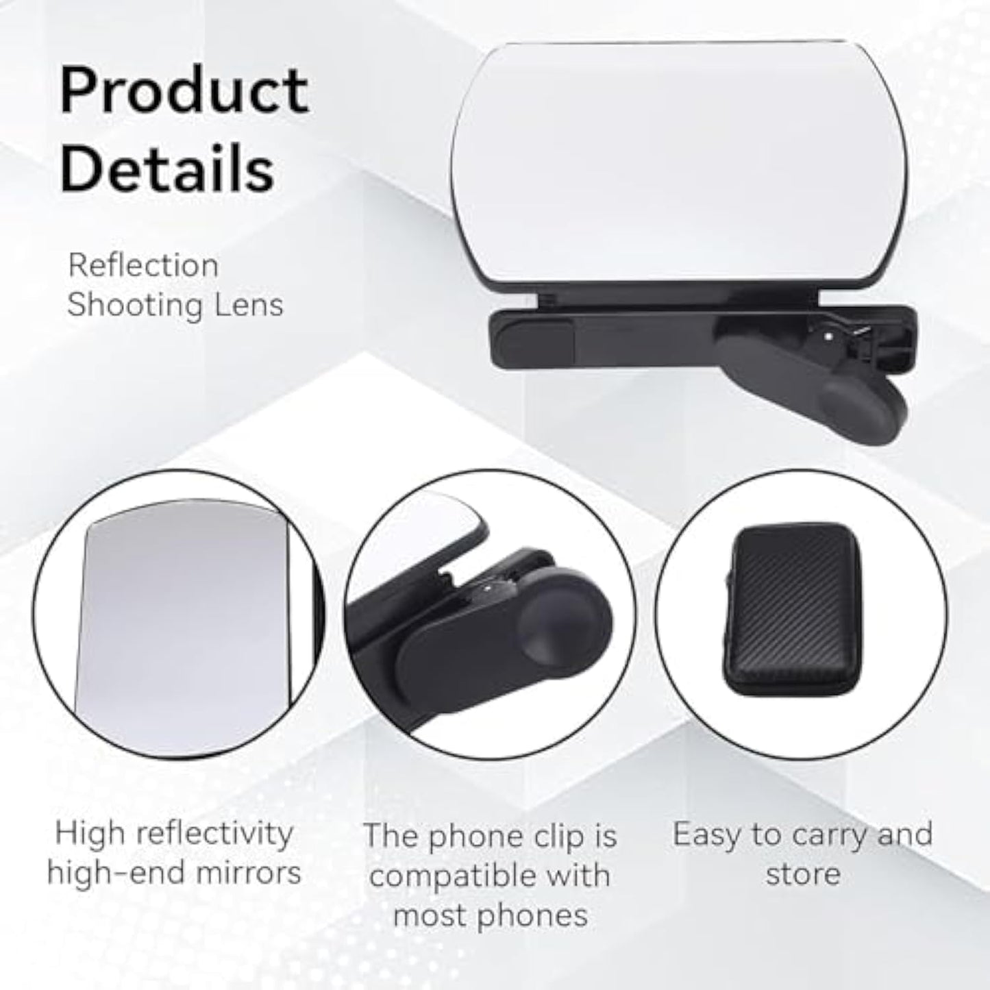 Mirror Effect Lens - Capture Stunning Reflections Instantly, Smartphone Camera Mirror Reflection Clip Kit, Mirror for Phone to Use Back Camera, for Travel Photography (Black +White)