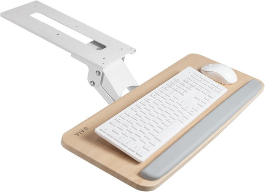 VIVO Adjustable Computer Keyboard and Mouse Platform Tray Ergonomic Under Table Desk Mount Drawer Underdesk Shelf, Light Wood, MOUNT-KB03C