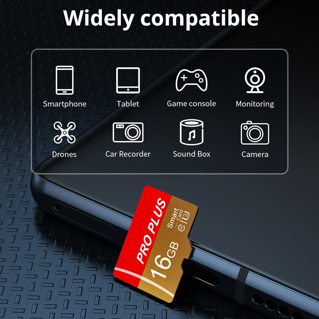2 Pack TF Card 16GB with Adapter, High Speed Memory Card, UHS-I C10 A1 Memory TF Card for Tablet/Mobile Phone/Camera/Car Audio/Game Console (TF162 Red Gold 16GB)