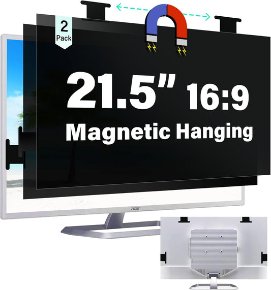 [2 Pack] Magnetic 21.5 Inch Computer Privacy Screen for 16:9 Aspect Ratio Widescreen Monitor, Hanging Eye Protection Anti Glare Blue Light Computer Monitor Privacy Filter, Removable 21.5 in Protector Film