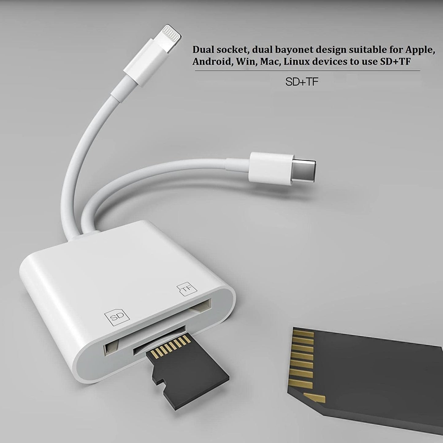 [Apple MFi Certified] iPhone SD Card Reader, 4 in 1 Cameras SD Reader with Dual Slot for MicroSD/TF, Photography Memory Card Trail Game Camera Viewer Adapter, Plug and Play for iPhone/iPad/iMac/DJI