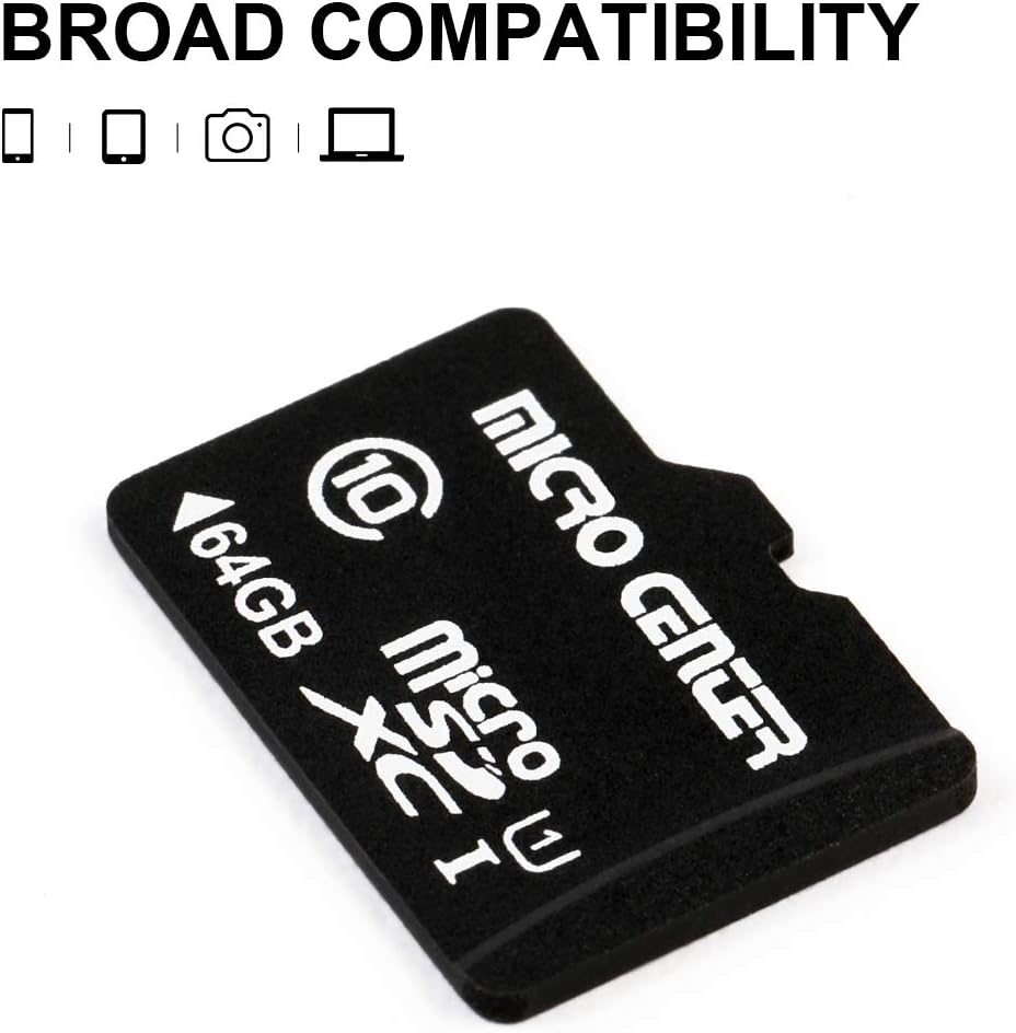 Micro Center 64GB Class 10 MicroSDXC Flash Memory Card 10 Pack with Adapter for Mobile Device Storage Phone, Tablet, Drone & Full HD Video Recording - 80MB/s UHS-I, C10, U1 (10 Pack)
