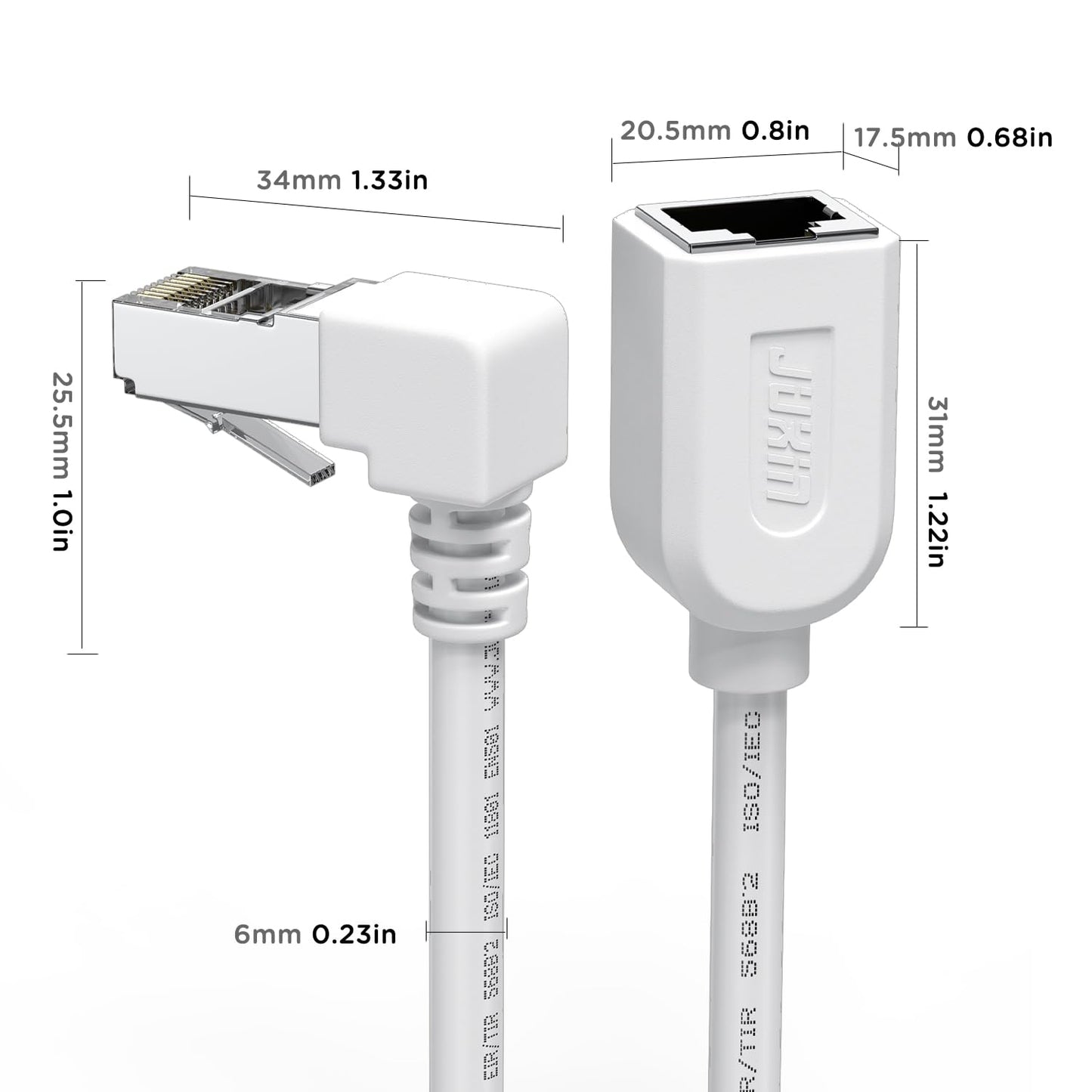 Right Angle Ethernet Extension Cable UPangle 1.5ft-White, 90 Degree CAT6 Ethernet Patch Cable RJ45 LAN Cable Extender Male to Female Connector for Router Modem Smart TV PC Computer Laptop
