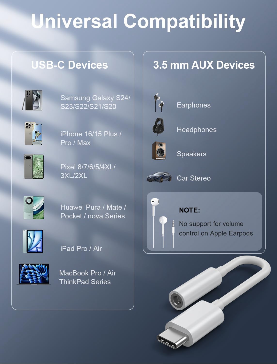 USB-C to 3.5mm Audio Headphone Adapter - HiFi 300 Pack Compatible with Apple iPhone 16 15 Samsung Galaxy S25 S24 S23 S22 Plus Pro Max Ultra Pixel iPad - Type C to Aux Cord Jack Dongle Adapter