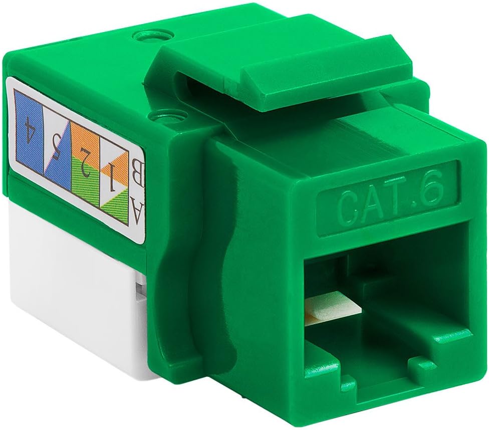Cmple - RJ45 Keystone Jack 90 Degree Cat6 Keystone Jack Insert Punch Down RJ45 Connectors Female for Wall Plates, Patch Panels, Patch Cables, Ethernet Cables - Green