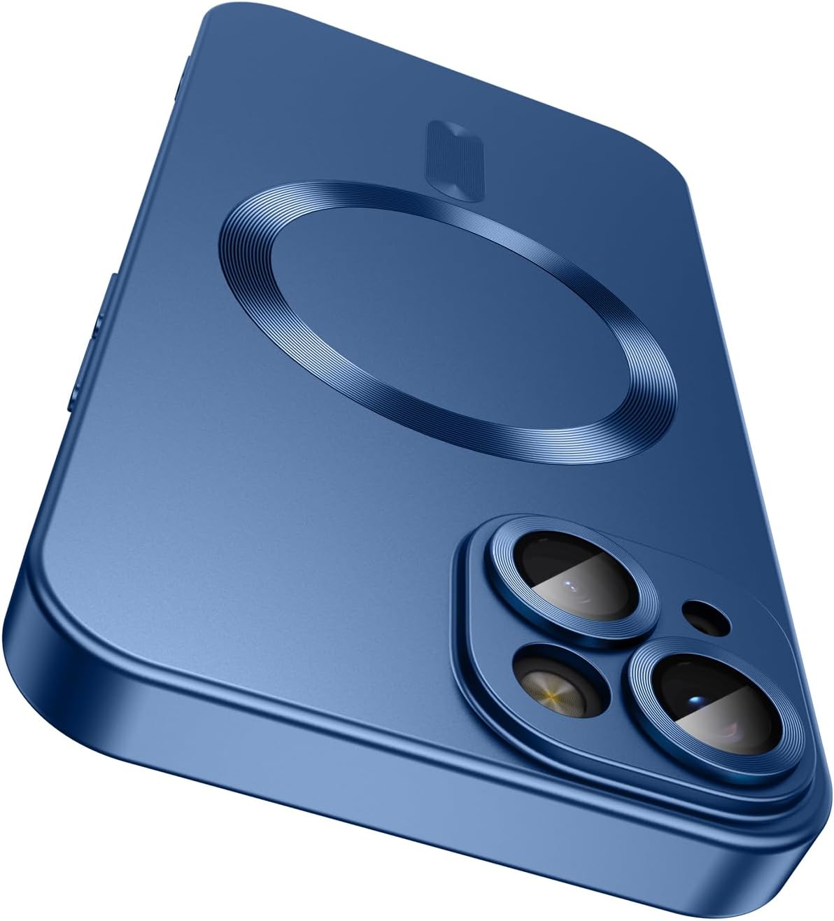 Magnetic for iPhone 13 Case [Compatible with MagSafe][Built-in Camera Lens Protector] Slim Soft Silicone Bumper Shockproof Metallic Luster Phone Case (Blue)