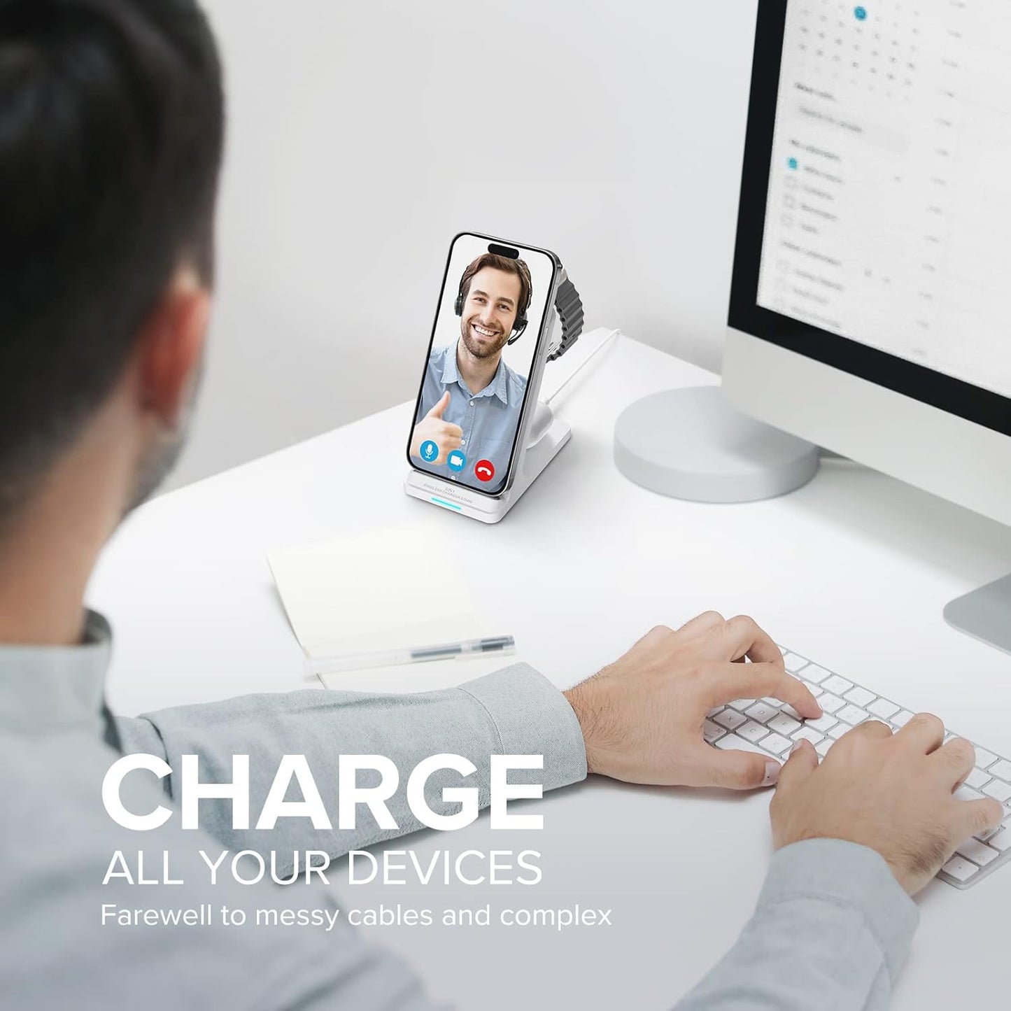 Wireless Charging Station, 3 in 1 Fast Wireless Charger Stand for Multiple Devices Apple Watch Ultra Series 10 9 8 7 6 SE 5 4 3 2, iPhone 16 15 14 13 12 11 Pro Max/Plus/Mini/X/XS/Max/XR/SE, Airpods