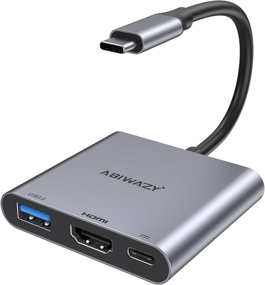 USB C to HDMI Multiport Adapter with 4K HDMI Output,Type-C Hub Converter to 4K HDMI USB 3.0 PD Charging Port,USB-C Digital AV Multiport Adapter for MacBook Pro/air,iPad Pro &More USBC Devices(Grey)