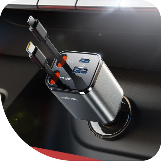 [2025 Ultra-Compact] JOYROOM Retractable Car Charger 84W Car Charger USB C for iPhone 16 Fast Charging, Car Accessories, Car Adapter Travel Essentials Gifts for Women Men, for iPhone 16 15 14 13 12